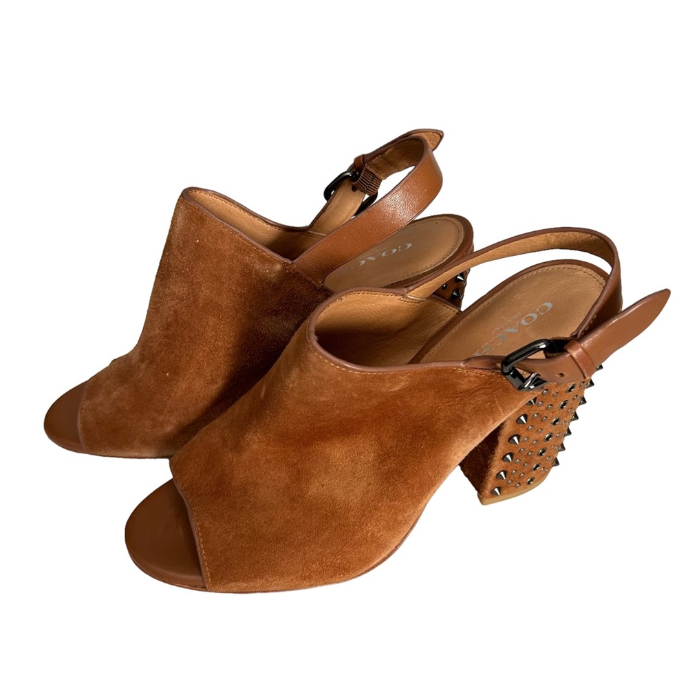 Coach Brown Suede Studded Block Heel Sandal - Picture 3 of 14